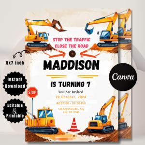 Construction Birthday Invitation | Dump Truck Editable Party Template