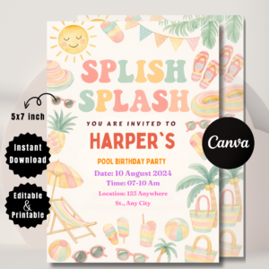 Editable Pool Party Birthday Invitation | Splish Splash Boy Invite Template