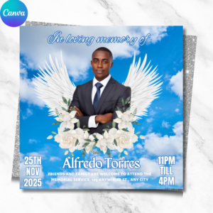 Editable Funeral Announcement Flyer – Memorial Canva Template