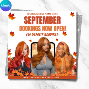 September Booking Flyer | Editable Fall Season Canva Template