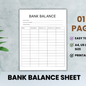 Bank Balance Sheet Printable | Finance & Expense Tracker
