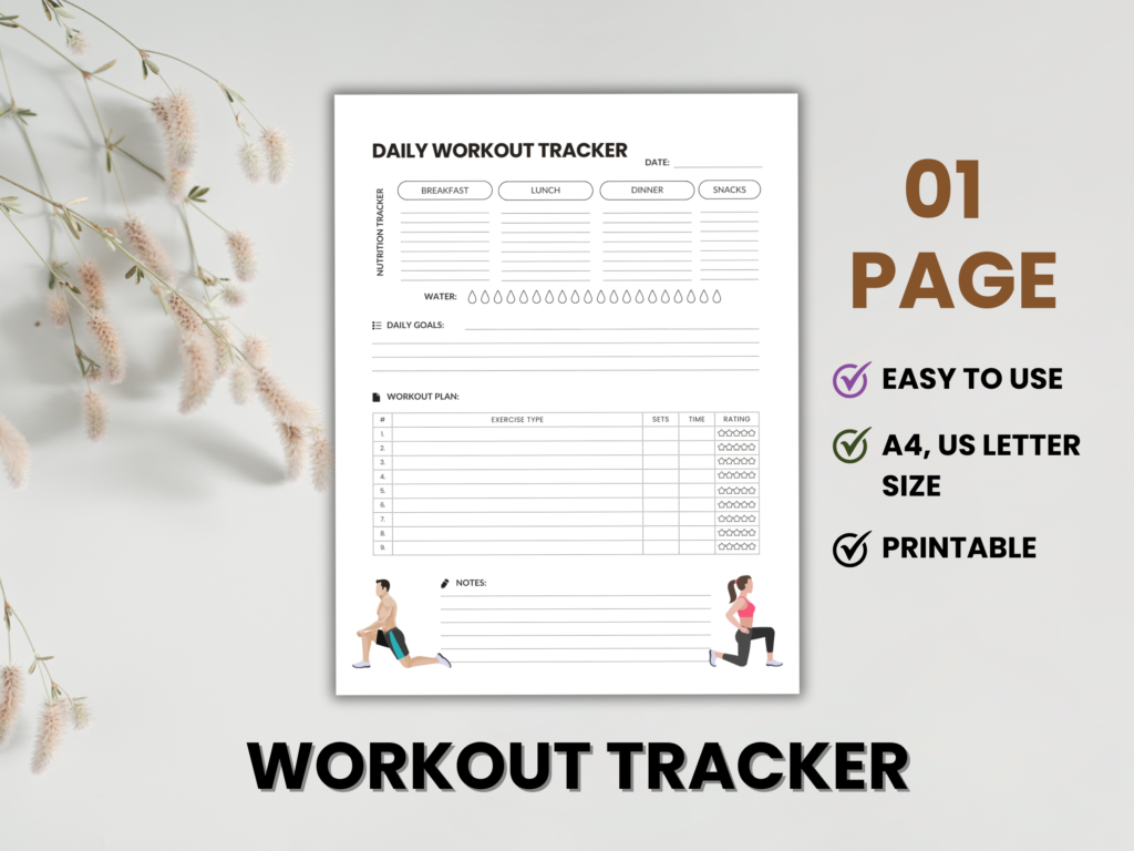 Workout Tracker Printable | Daily Fitness Planner & Exercise Log ...