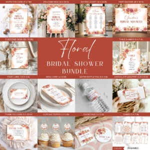 Floral Bridal Shower Bundle | Editable Invitations, Signs & Games