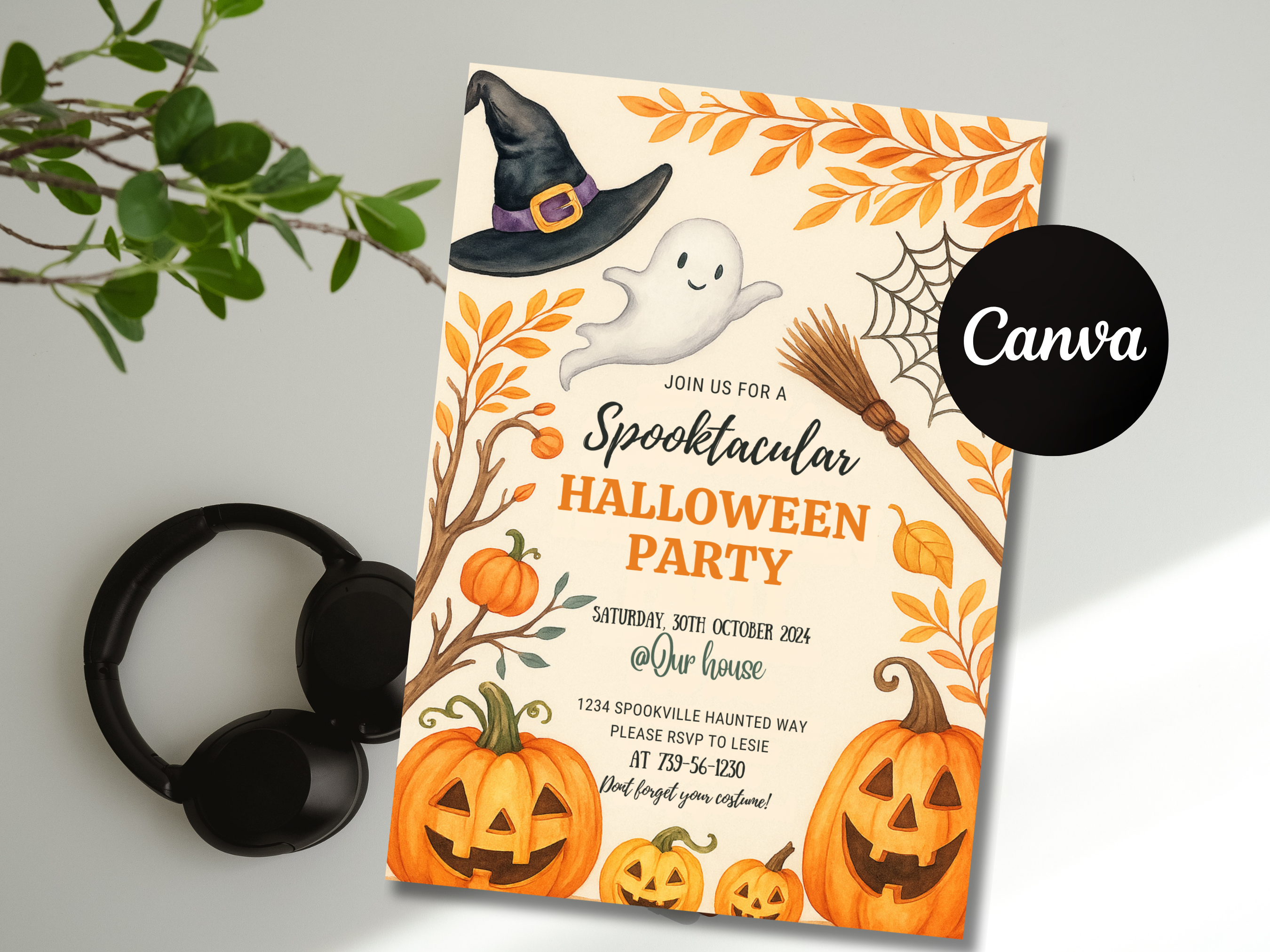Editable Halloween Party Invitation | Spooky Pumpkin Theme Canva Template - Image 2