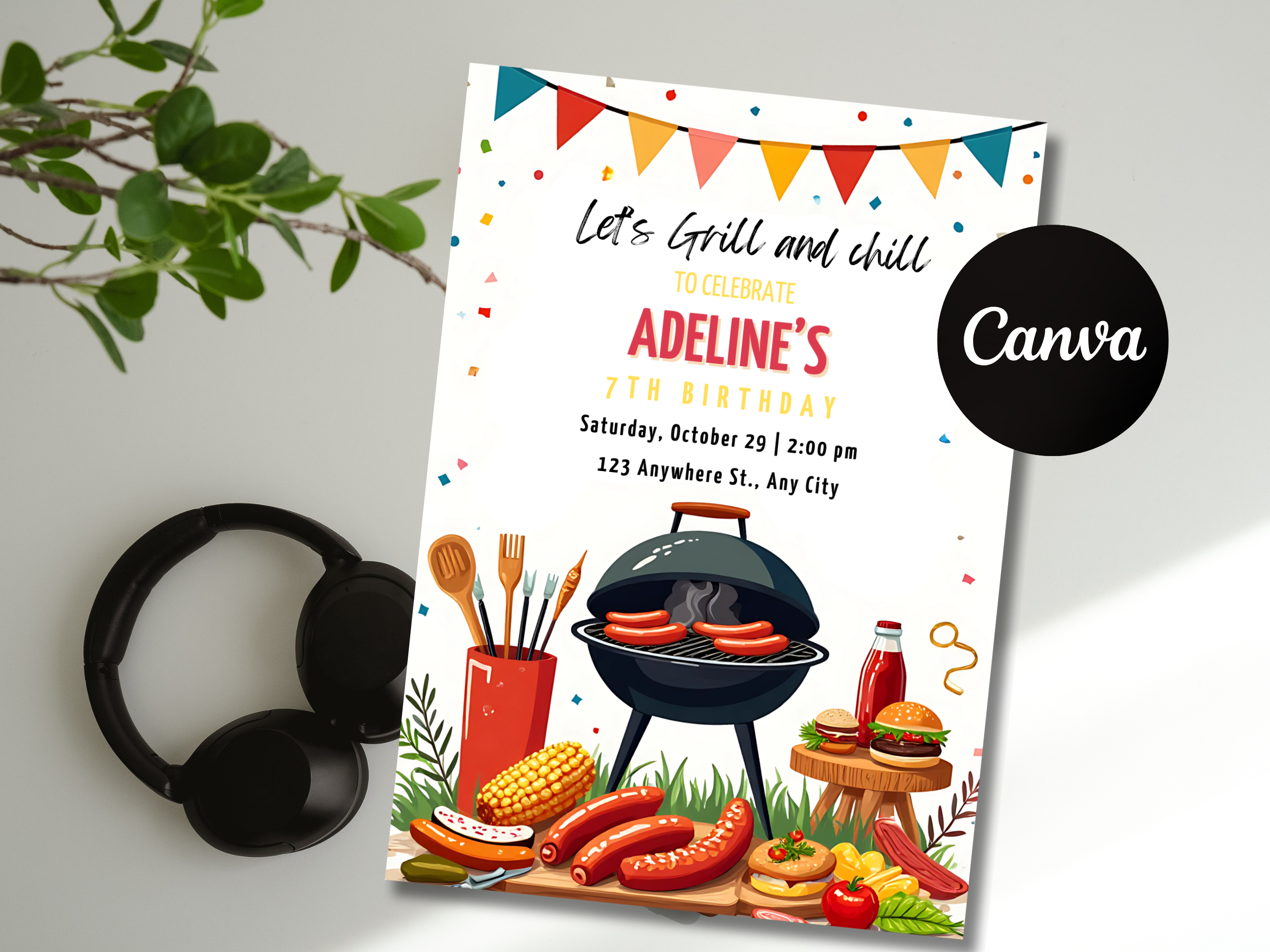 BBQ Birthday Invitation – Animated Grill Party Editable Canva Template (5x7”) - Image 2