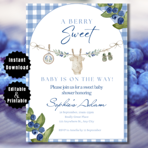 Blueberry Baby Shower Invitation, Sweet Baby Shower Invite