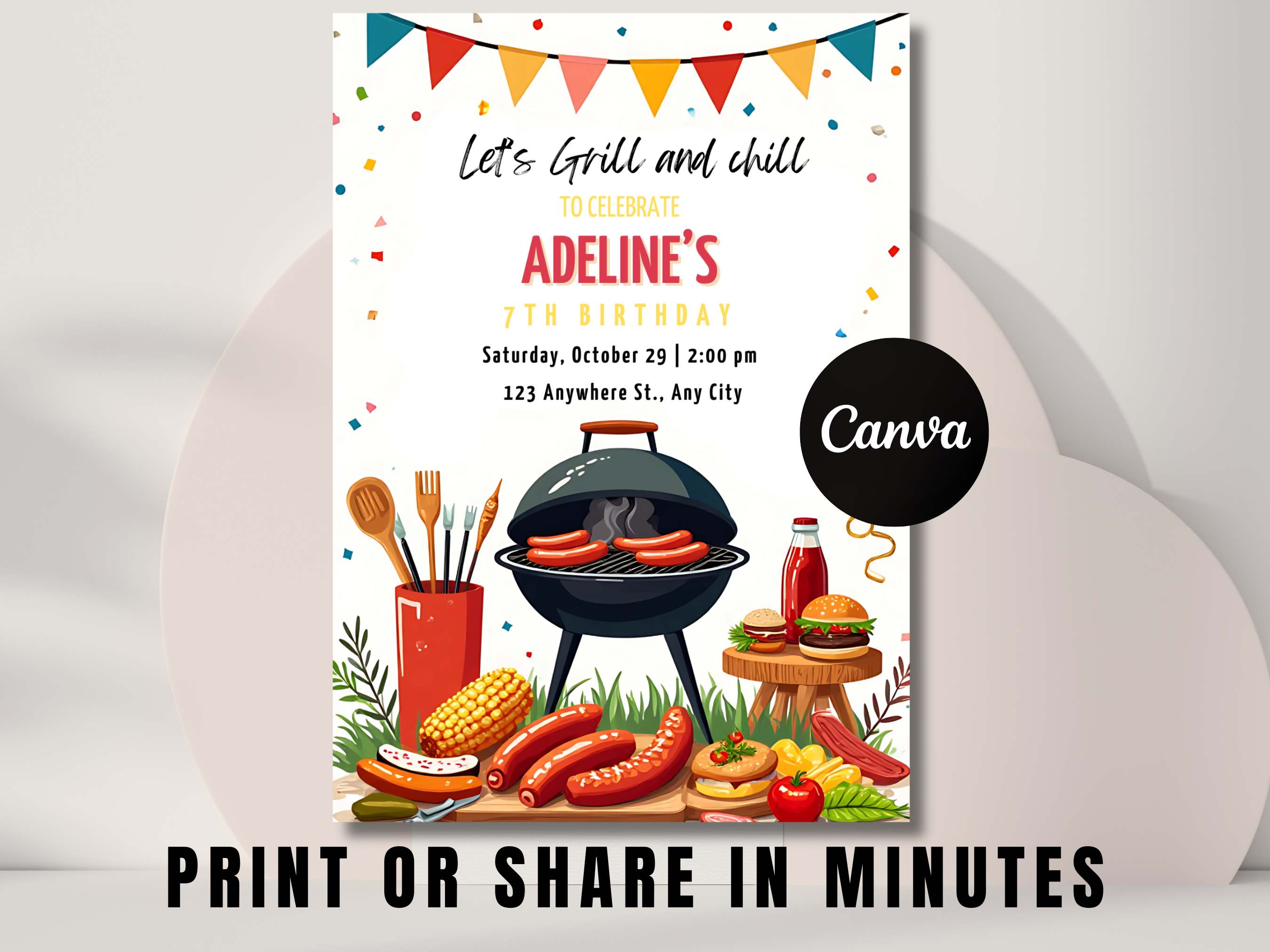 BBQ Birthday Invitation – Animated Grill Party Editable Canva Template (5x7”) - Image 3
