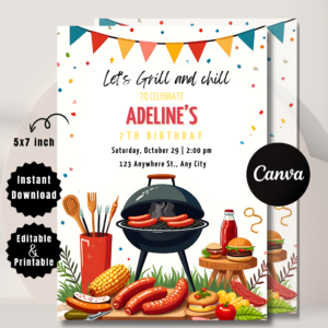 BBQ Birthday Invitation – Animated Grill Party Editable Canva Template (5x7”)