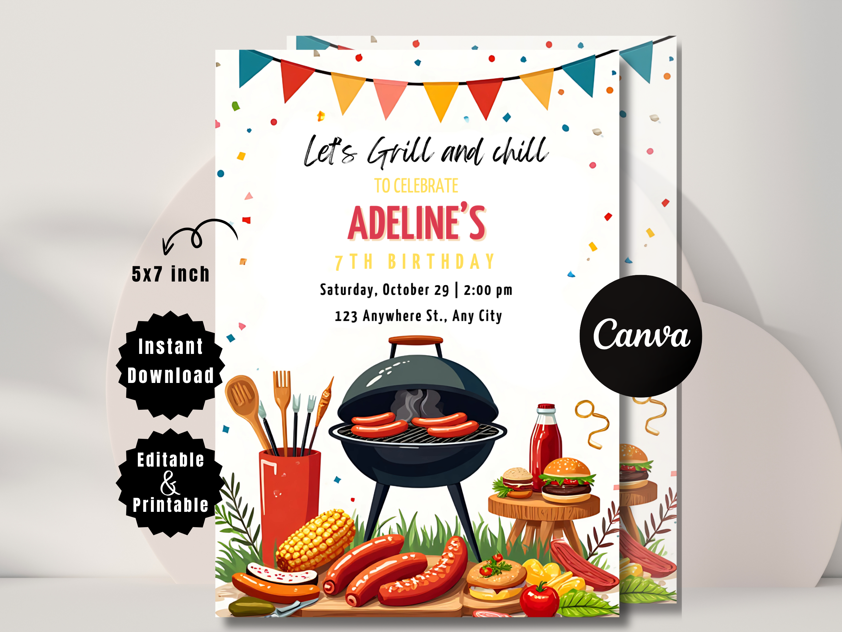 BBQ Birthday Invitation – Animated Grill Party Editable Canva Template (5x7”)