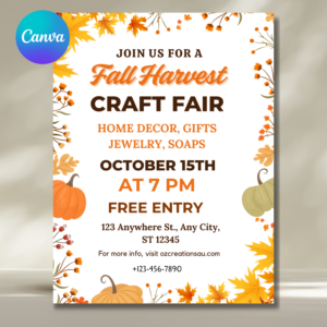 Editable Fall Harvest Craft Fair Flyer | Canva Template