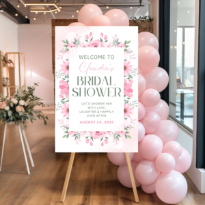 Elegant Pink Floral Bridal Shower Welcome Sign