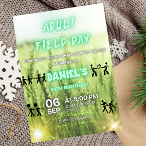 Adult Field Day Invitation | Editable Green & Gold Outdoor Party