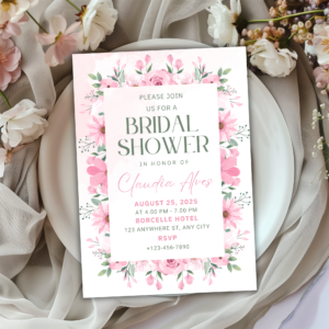 Elegant Pink Floral Bridal Shower Invitation Template