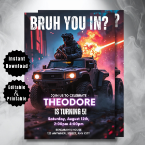 Editable Airsoft Birthday Invitation | Paintball Party Invit