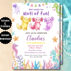 Axolotl Birthday Invitation | A Lot Fun Girl Birthday Invite