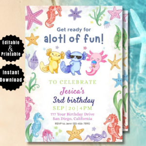 Axolotl Birthday Invitation | A Lotl Fun Editable Canva Template