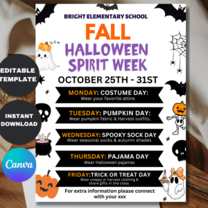 Editable Halloween School Spirit Week Flyer Template
