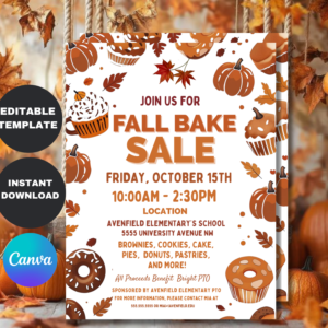 Editable Fall Bake Sale Flyer Template | Autumn Fundraiser