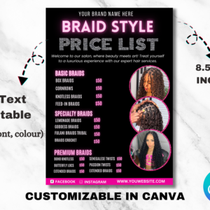 Editable Braids Pricelist Flyer Template