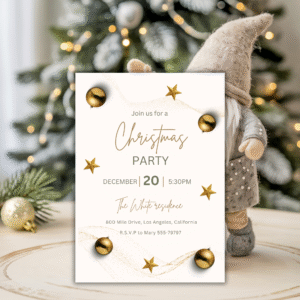 Gold Ornament Christmas Party Invitation
