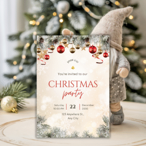Gold Ornament Christmas Party Invitation
