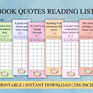 Printable Book Quotes & Reading List Bookmarks