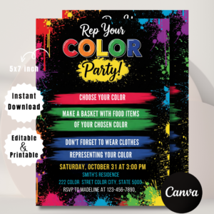 Editable Rep Your Color Birthday Invitation Template