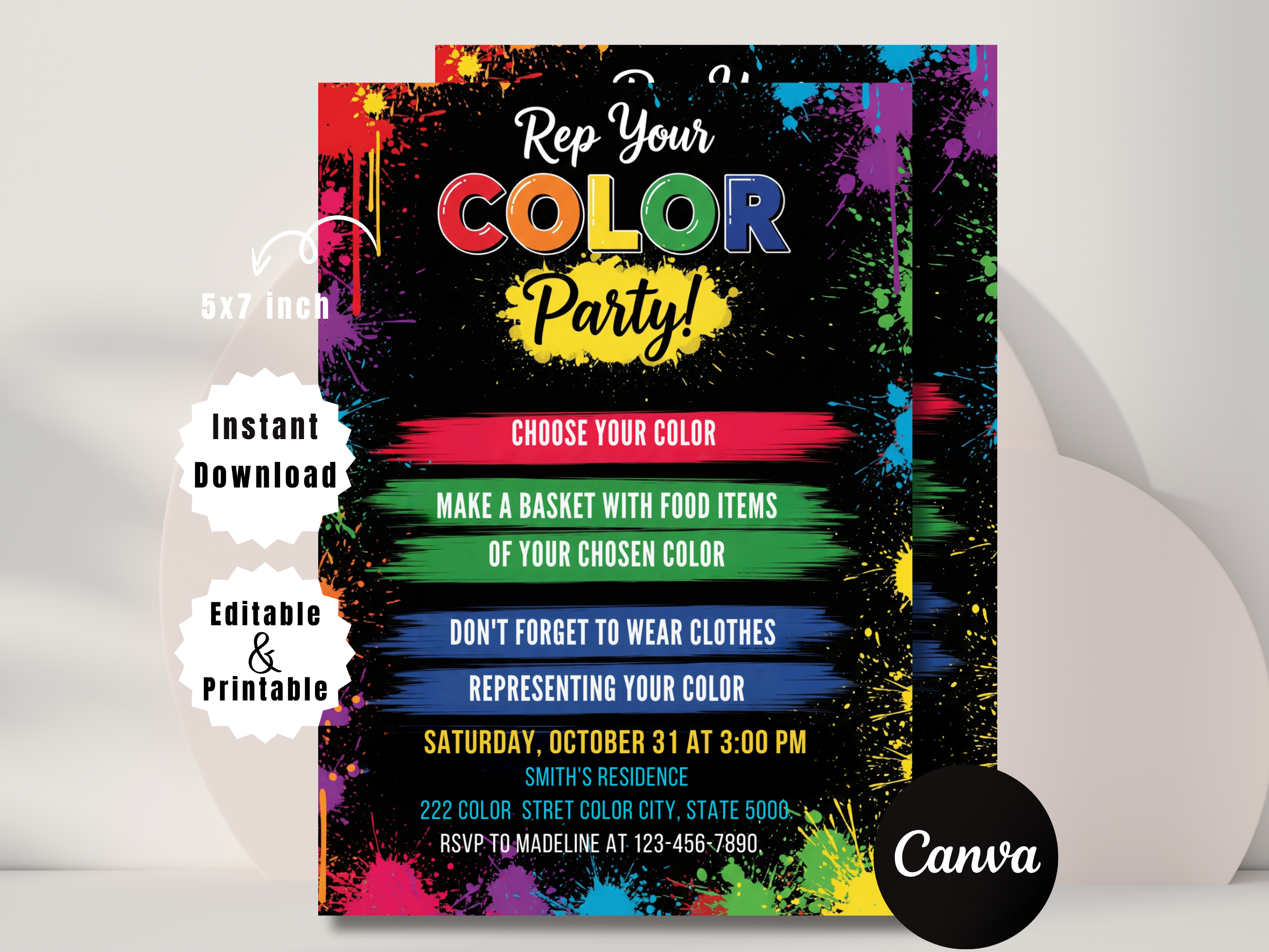 Editable Rep Your Color Birthday Invitation Template