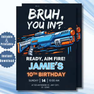 Editable Nerf Birthday Party Invitation Template