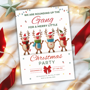 Editable Reindeer Christmas Party Invitation