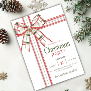 Plaid Bow Christmas Party Invitation
