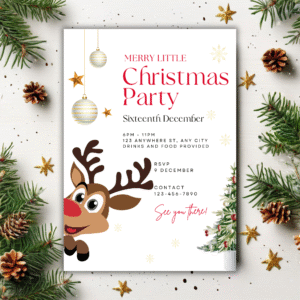 Editable Reindeer Christmas Party Invitation