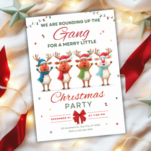 Editable Reindeer Christmas Party Invitation