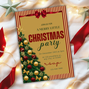 Editable Red Bow Holiday Invitation