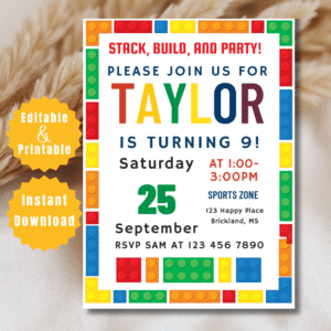 Number Blocks Kids Birthday Invitation