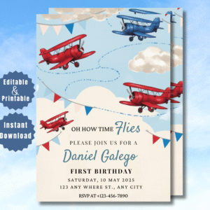 Editable Airplane Birthday Invitation
