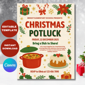 Christmas Potluck Flyer, Canva Template