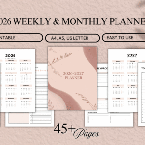 2026 Printable Planner | Monthly & Weekly Organizer
