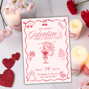 Galentine’s Invitation | Hand-Drawn Doodle Cupid Coquette Invite