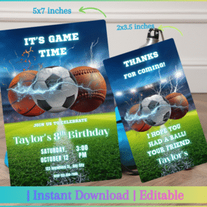 Sports Birthday Invitation & Favor Tag Set