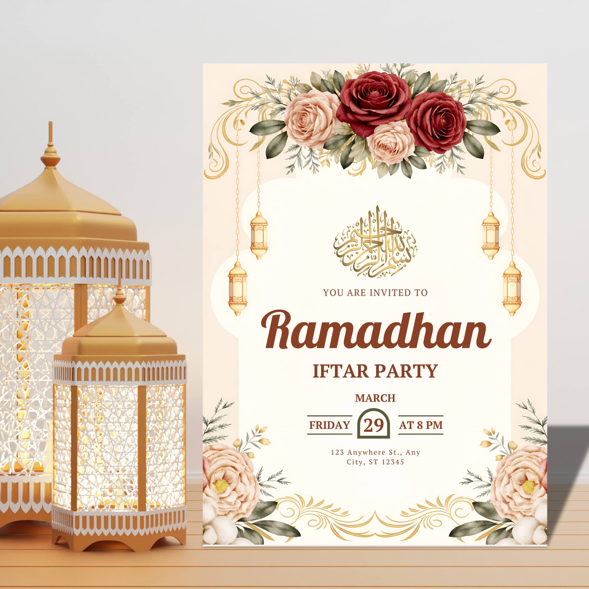 Ramadan Iftar Invitation | Elegant Floral Islamic Invite