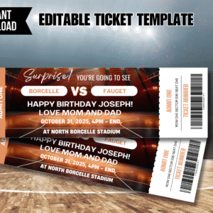 Editable Basketball Game Ticket | Birthday Surprise Gift