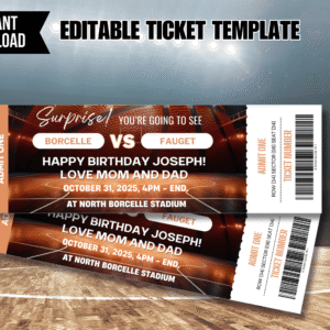 Editable Basketball Game Ticket | Birthday Surprise Gift