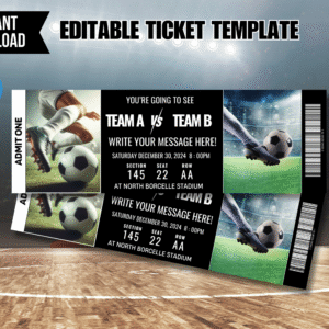 Editable Soccer Game Ticket