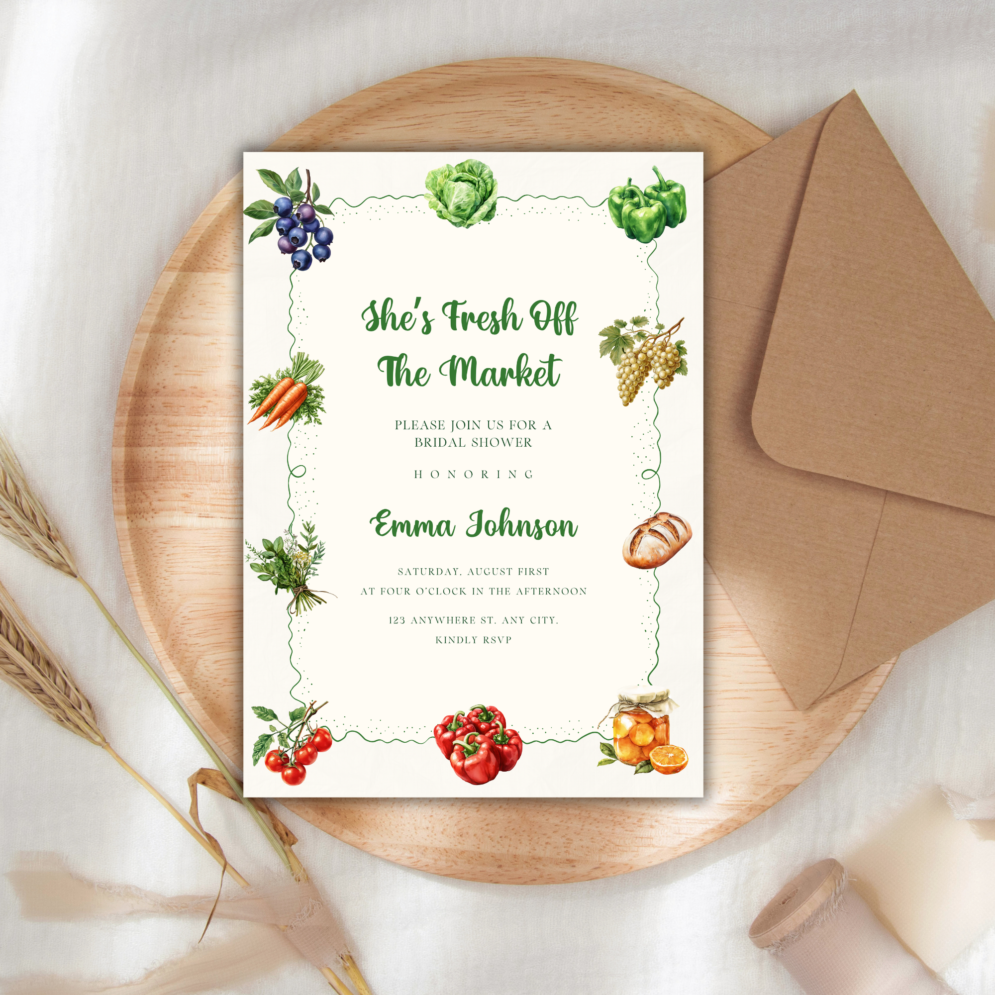 Farmer’s Market Bridal Shower Invitation | Editable Hand-Drawn