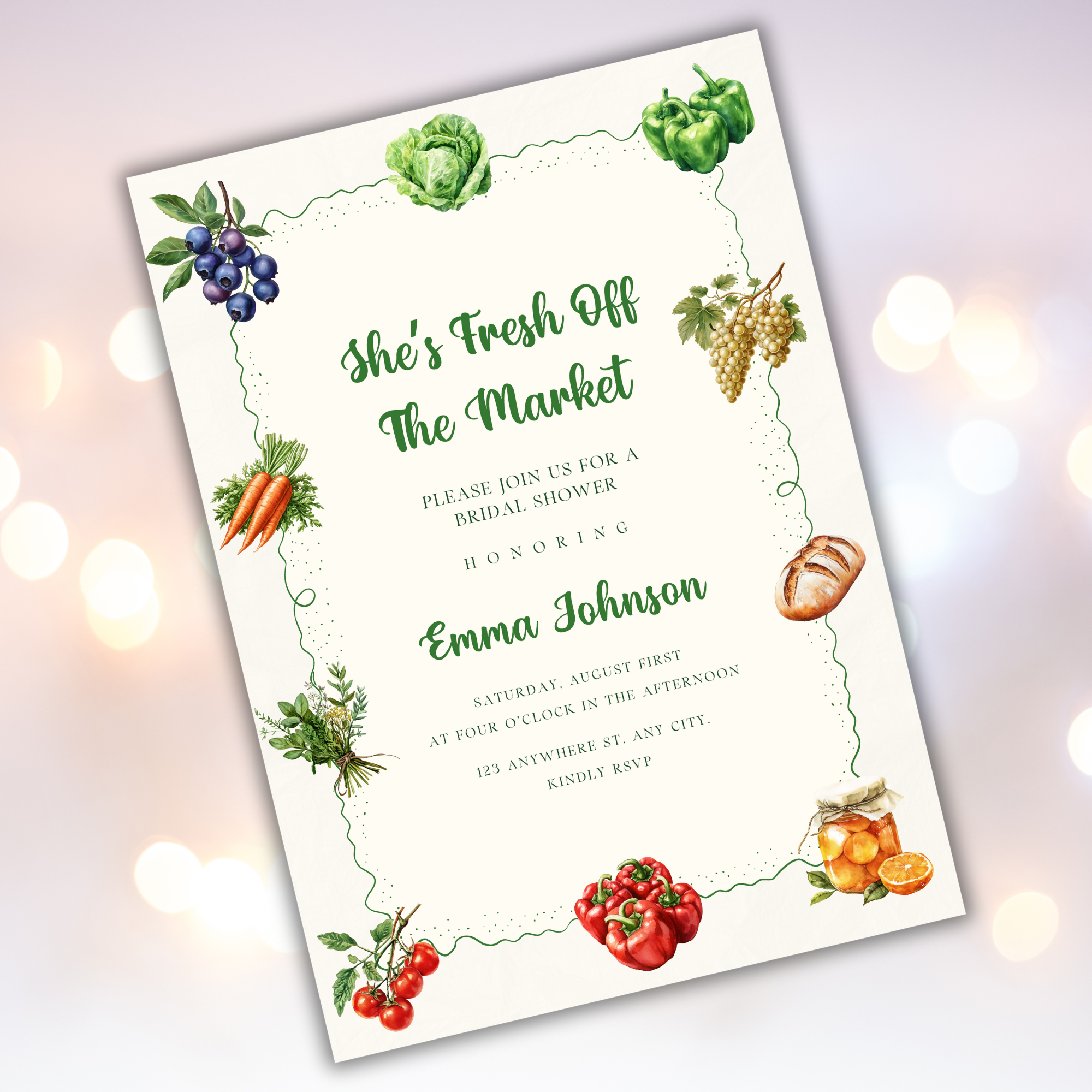 Farmer’s Market Bridal Shower Invitation | Editable Hand-Drawn - Image 2