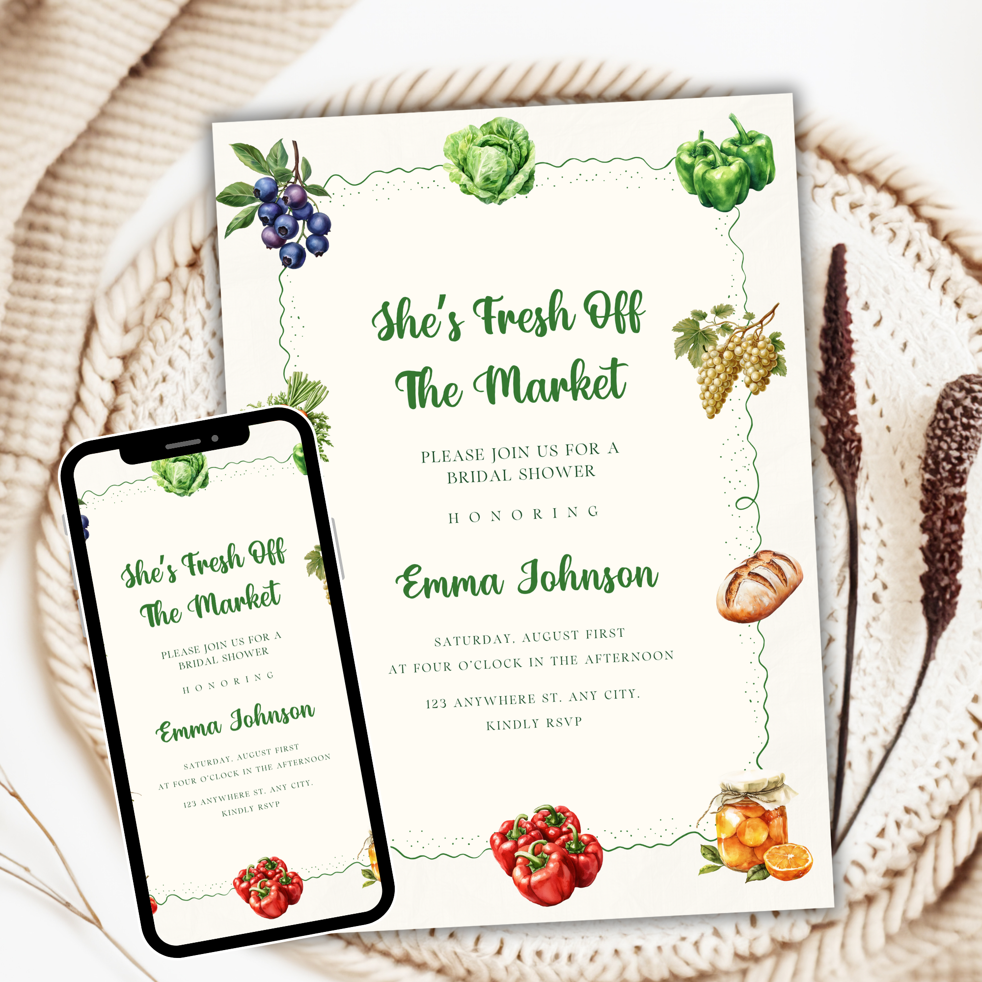 Farmer’s Market Bridal Shower Invitation | Editable Hand-Drawn - Image 3