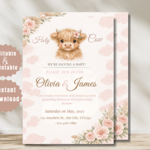 Highland Cow Girl Baby Shower Invitation