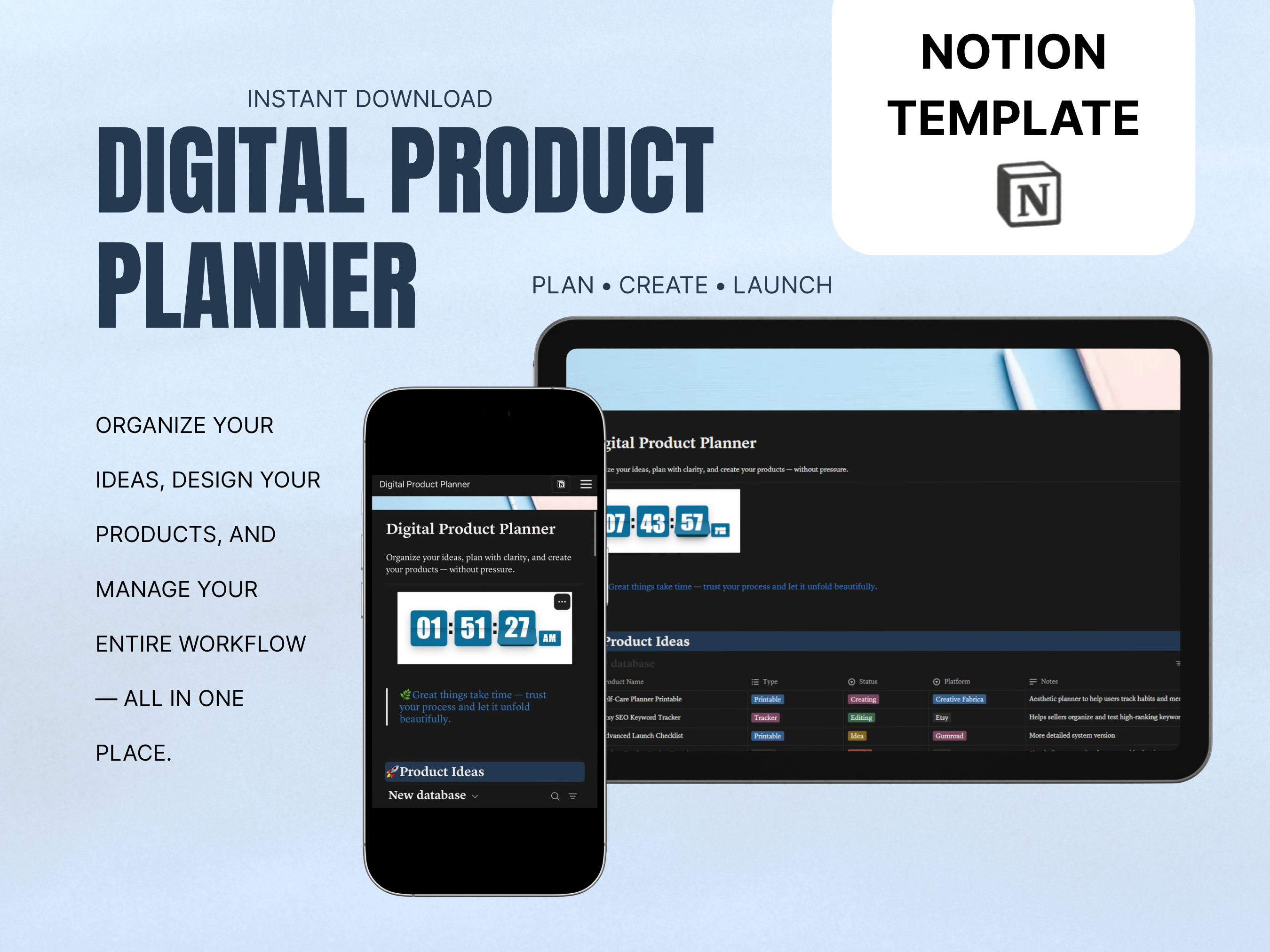 Digital Product Planner Notion Template for Etsy Sellers & Small Businesses