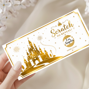 Personalised holiday golden ticket scratch card with hidden destination